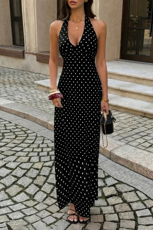 Polkadot Halter Bodycon Sleeveless Long Dress made by Zulily