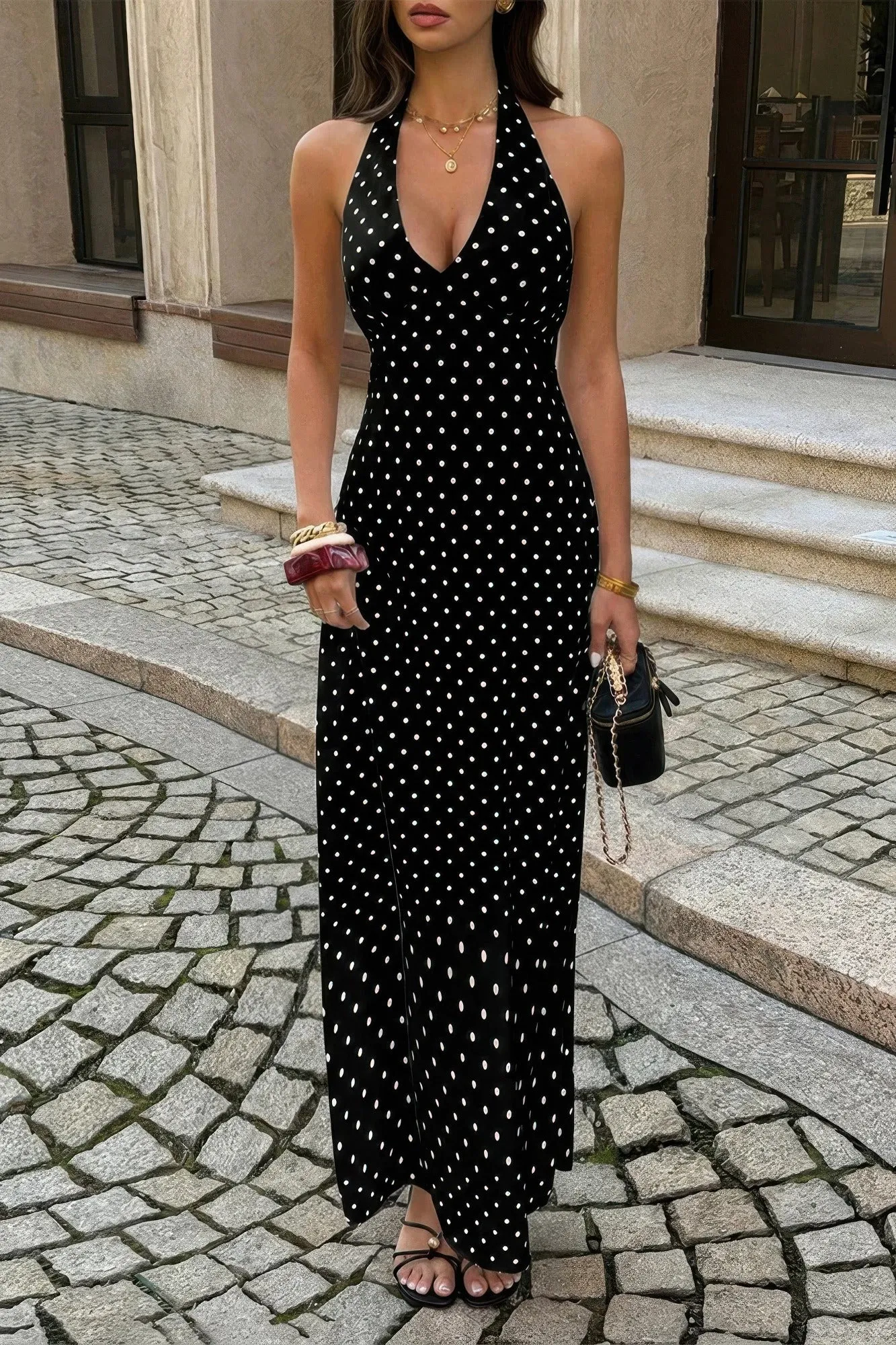 Polkadot Halter Bodycon Sleeveless Long Dress sold by Zulily