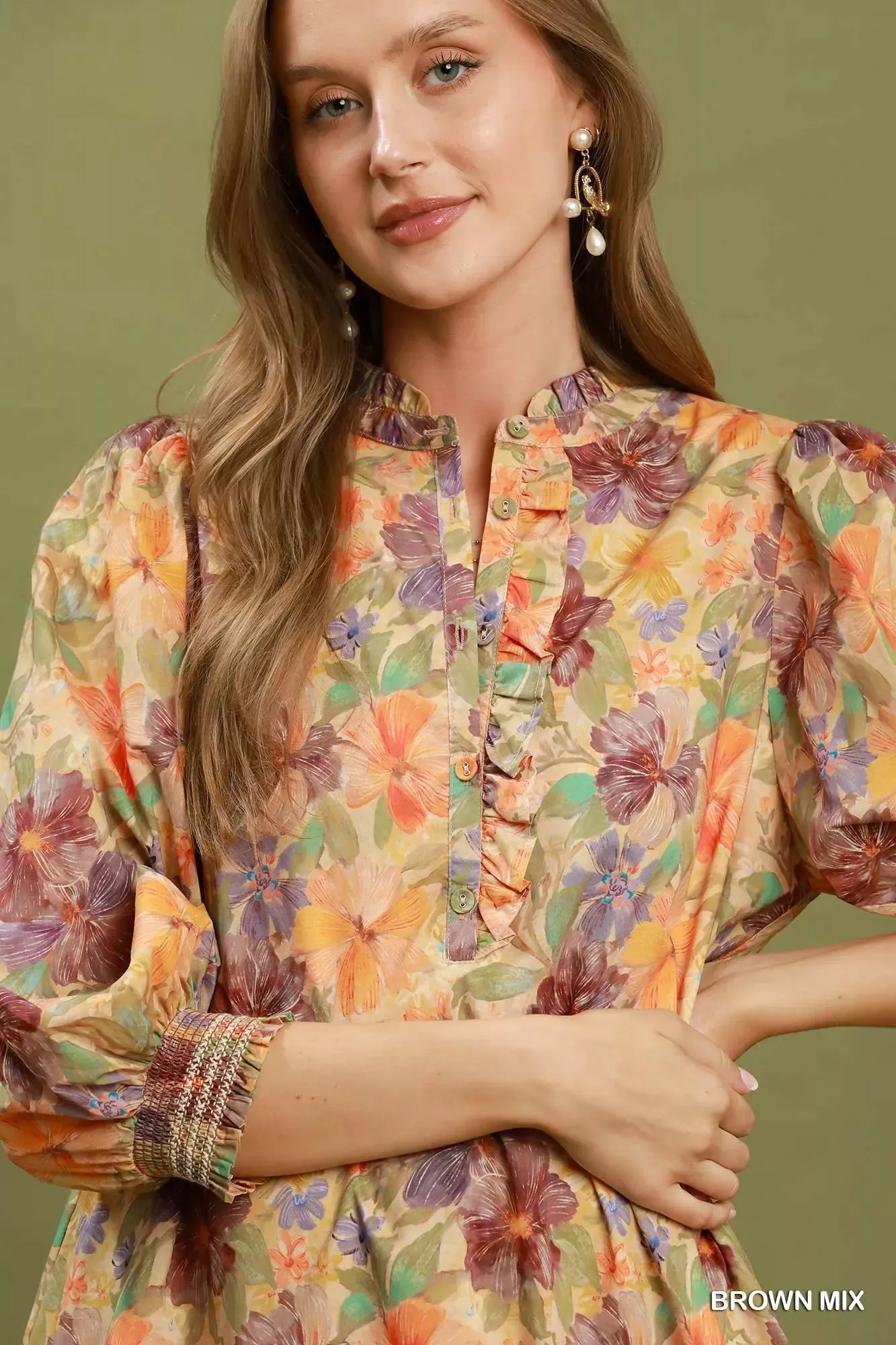 Umgee Mix Floral Print Smocked Cuff Mini Dress sold by Zulily product image thumbnail 5