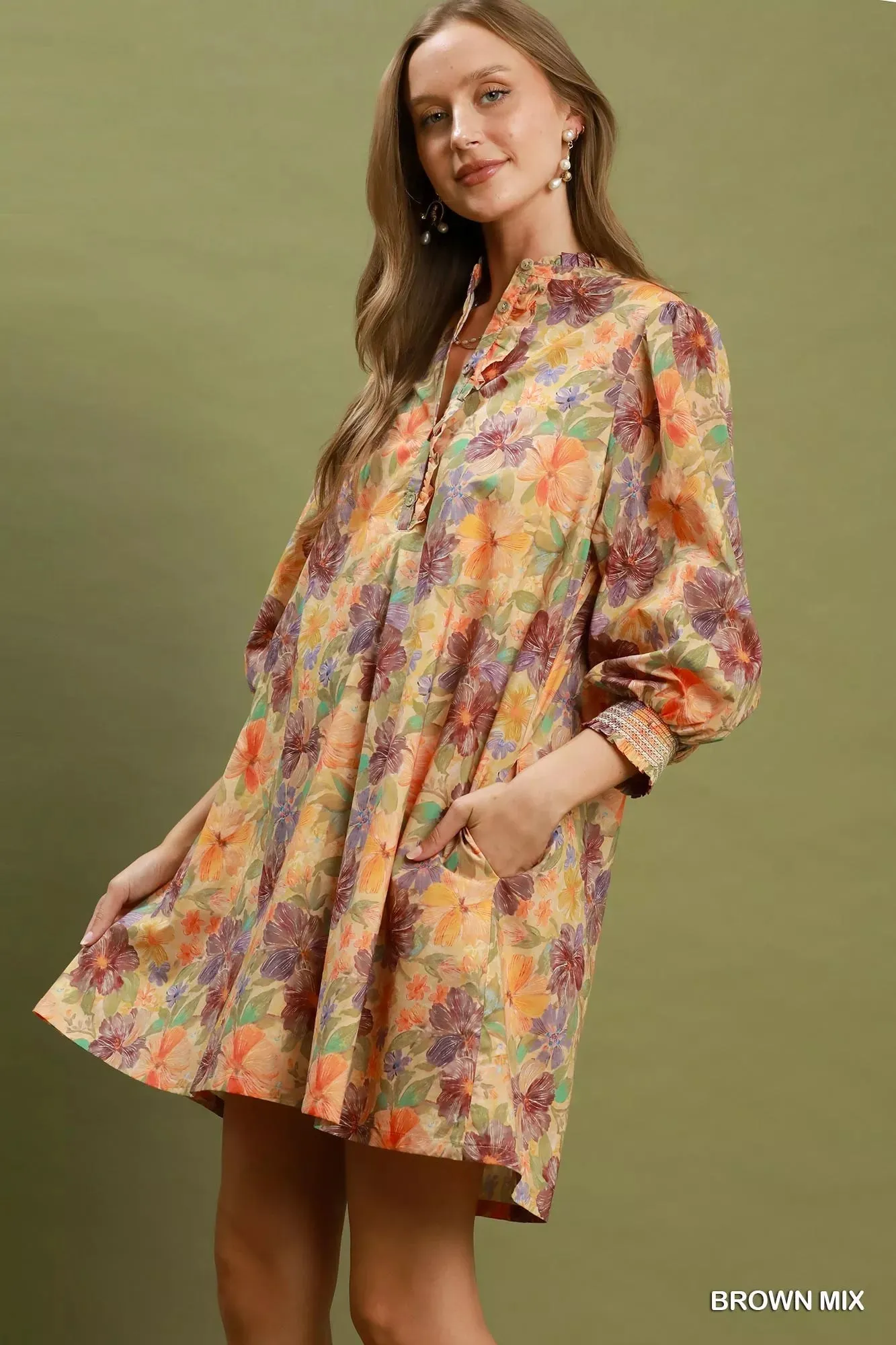 Umgee Mix Floral Print Smocked Cuff Mini Dress sold by Zulily product image thumbnail 2