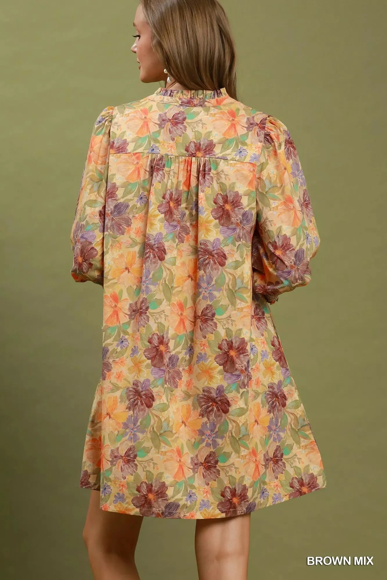 Umgee Mix Floral Print Smocked Cuff Mini Dress sold by Zulily product image thumbnail 3