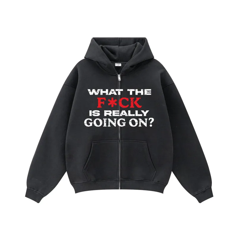 Compliments What The F*** Black Wash Zip-Up Hoodie made by Zulily