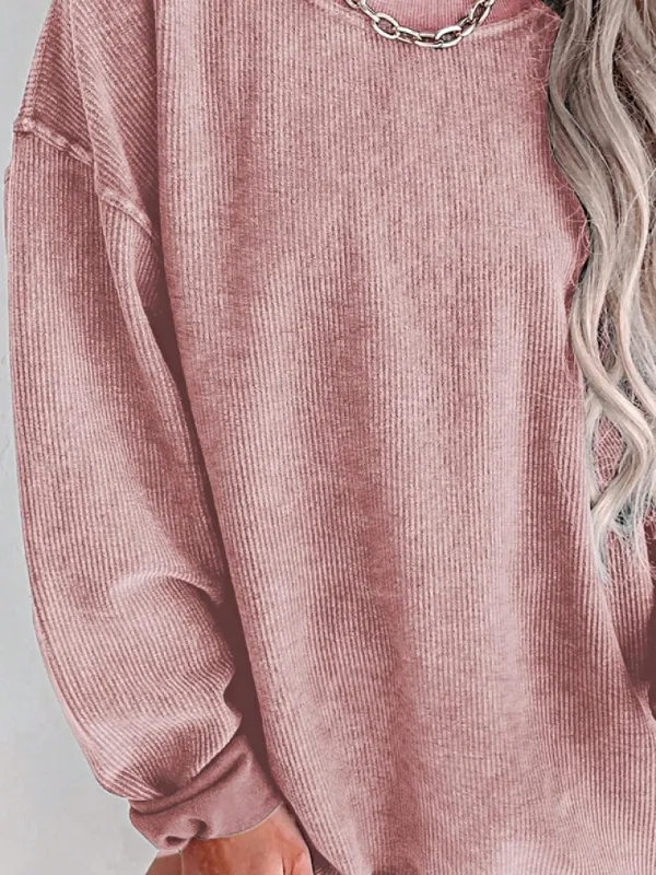 Boho Retro Vintage Oversized Ribbed Corduroy Effect Bubble Puff Sleeve Oversized Solid Color Top Sweat Shirt Pull Over made by Zulily