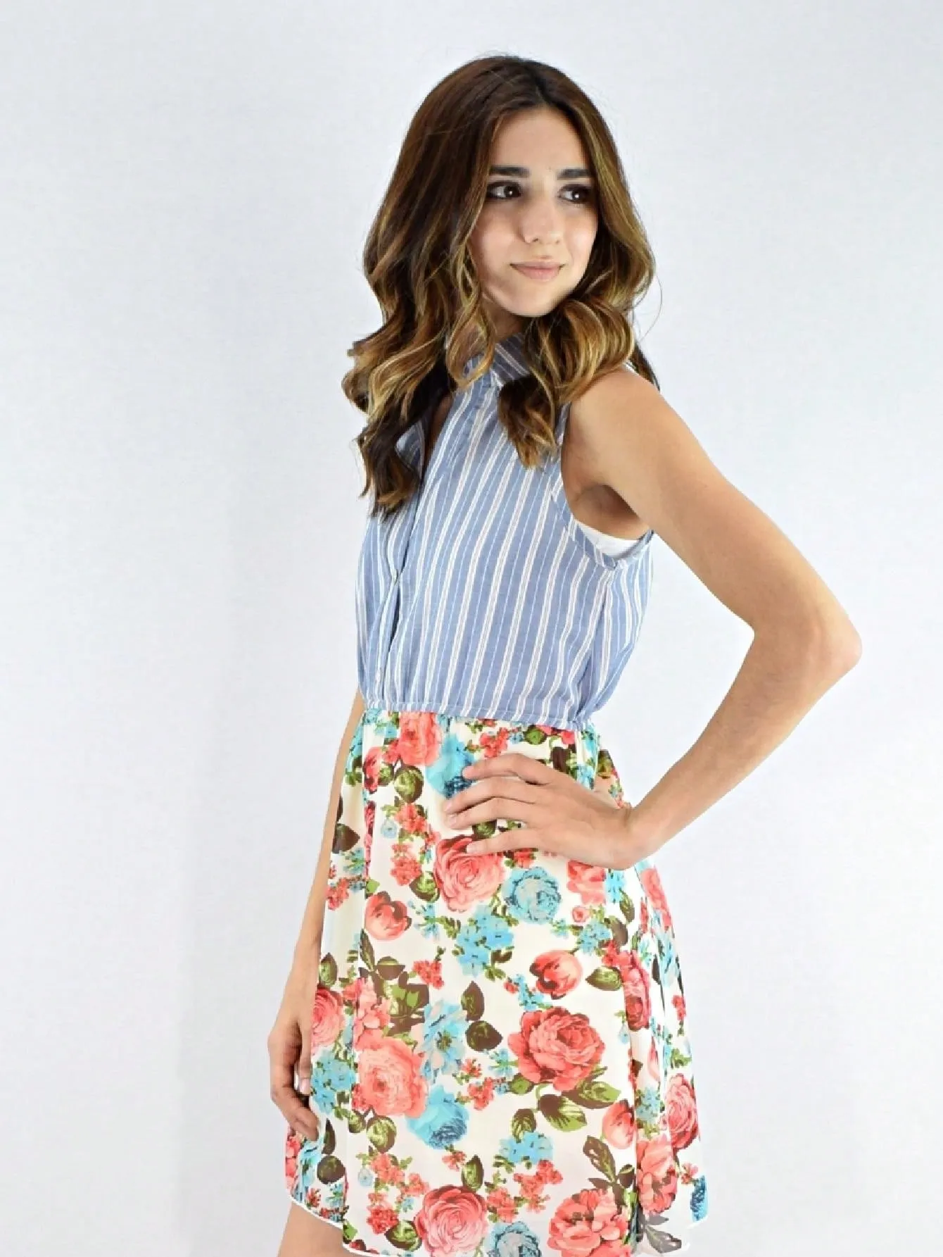 Boho Vintage Multi Stripe Button Shirt Floral Retro Mini Dress sold by Zulily product image thumbnail 4