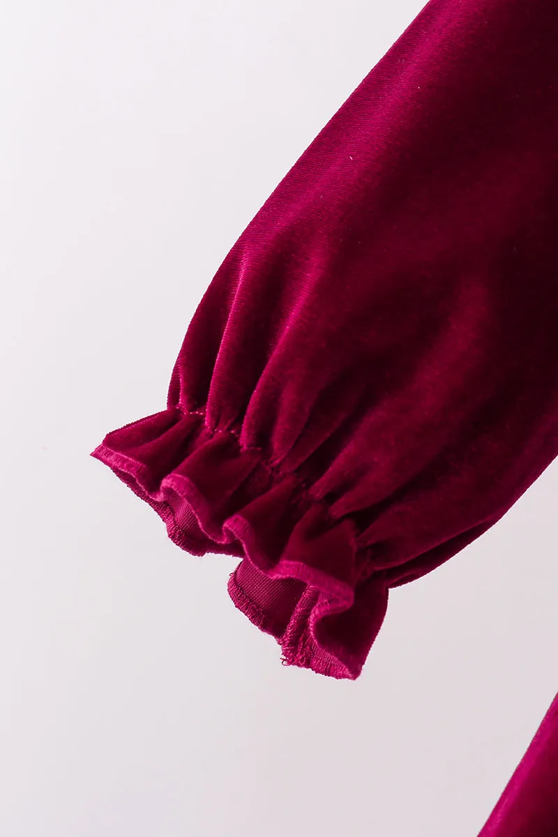 Burgundy velvet Ruffle Dress sold by Zulily product image thumbnail 3