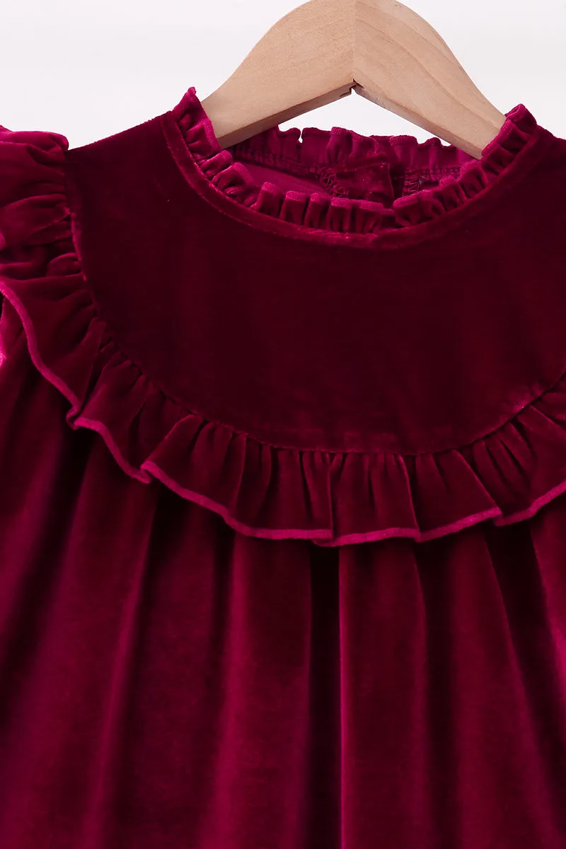 Burgundy velvet Ruffle Dress sold by Zulily product image thumbnail 4