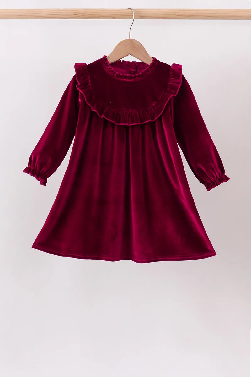 Burgundy velvet Ruffle Dress sold by Zulily