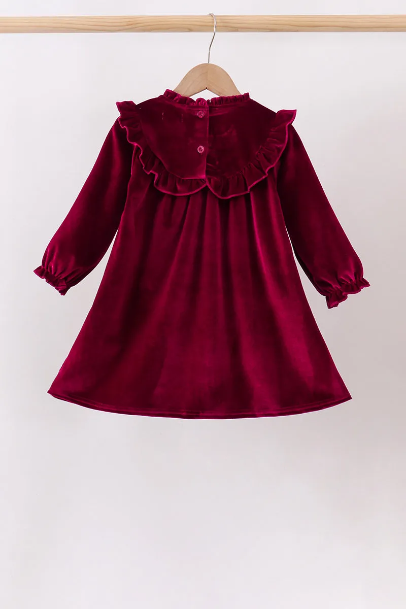 Burgundy velvet Ruffle Dress sold by Zulily product image thumbnail 2