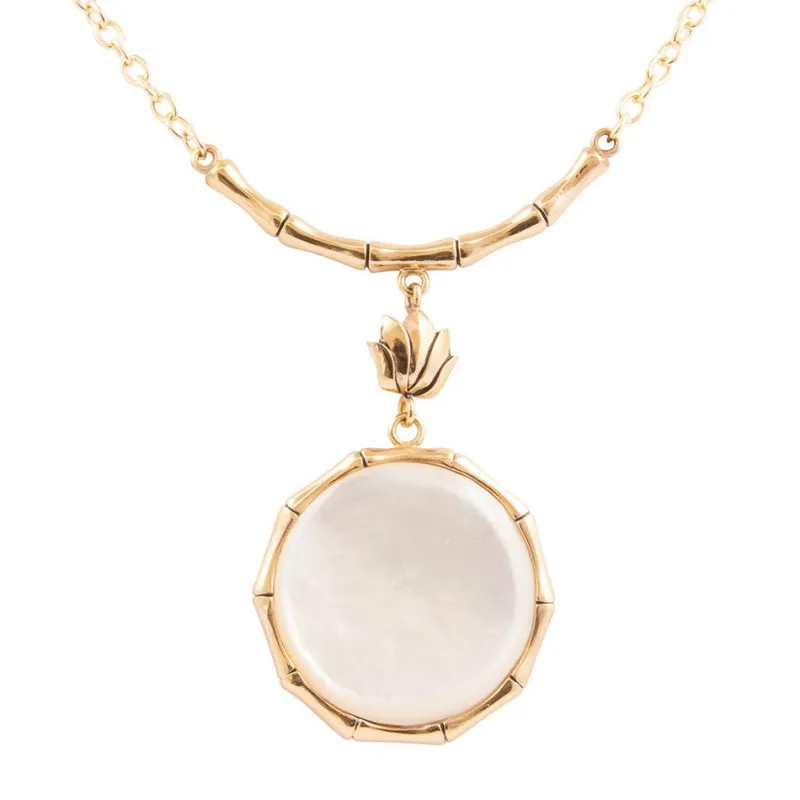 White Mother of Pearl Golden Statement Pendant Necklace made by Zulily