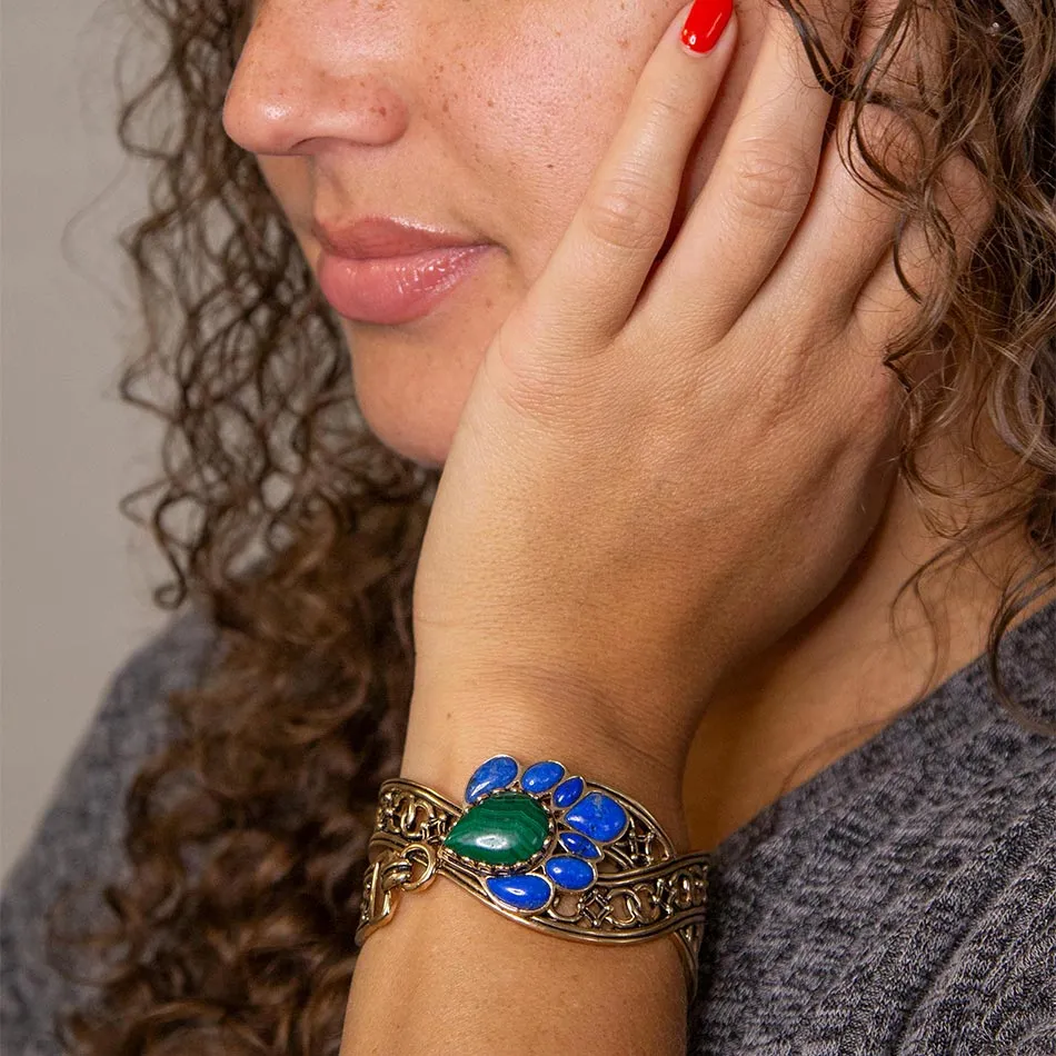 Cognate Green Malachite and Blue Lapis Golden Cuff Bracelet sold by Zulily product image thumbnail 2
