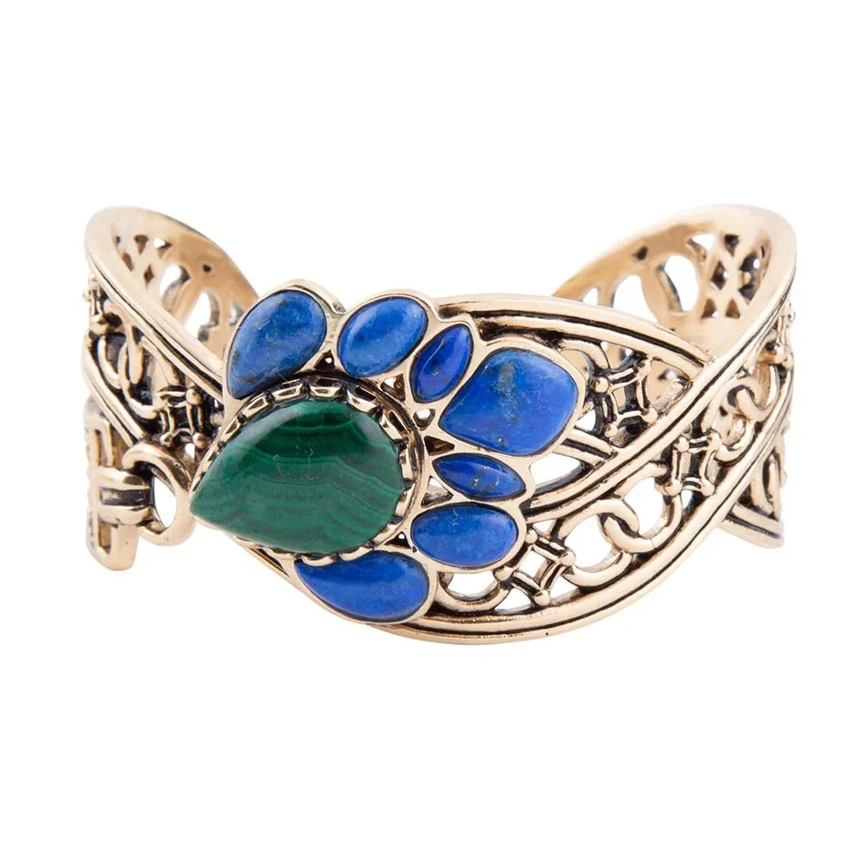 Cognate Green Malachite and Blue Lapis Golden Cuff Bracelet sold by Zulily product image thumbnail 4