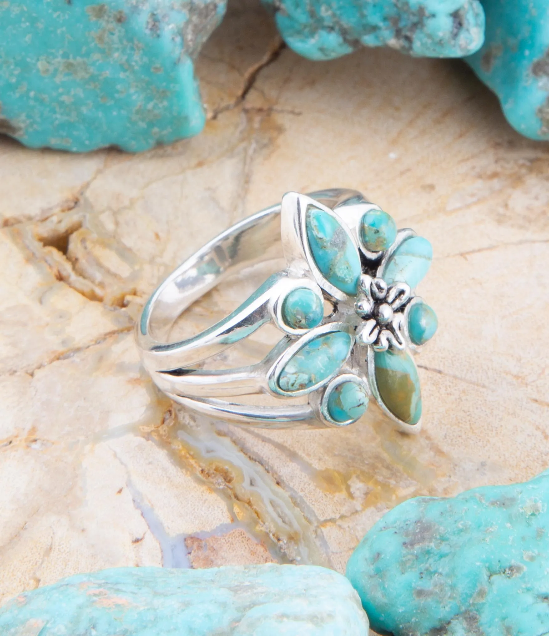 Floral Blue Turquoise and Sterling Silver Statement Ring sold by Zulily product image thumbnail 3