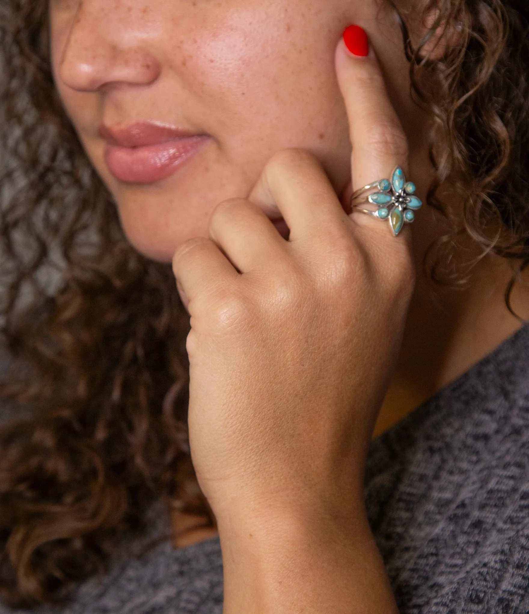 Floral Blue Turquoise and Sterling Silver Statement Ring sold by Zulily product image thumbnail 2