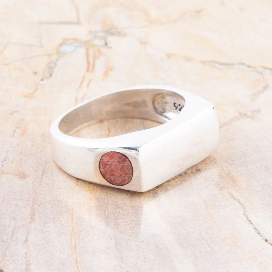 Signet Orange Sponge Coral and Sterling Silver In The Hole Ring sold by Zulily product image thumbnail 2