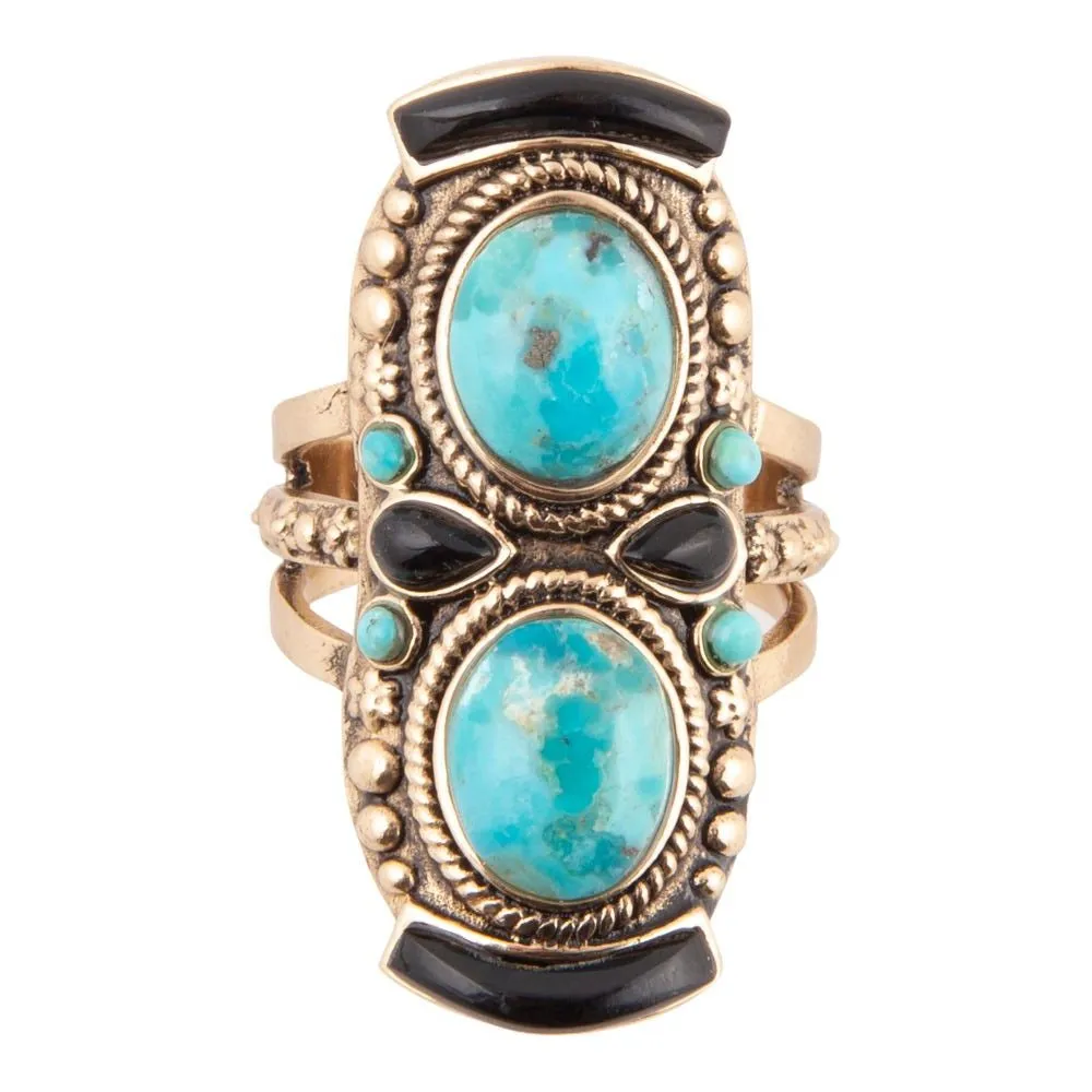 Double Up Blue Turquoise and Black Onyx Golden Ring sold by Zulily product image thumbnail 3