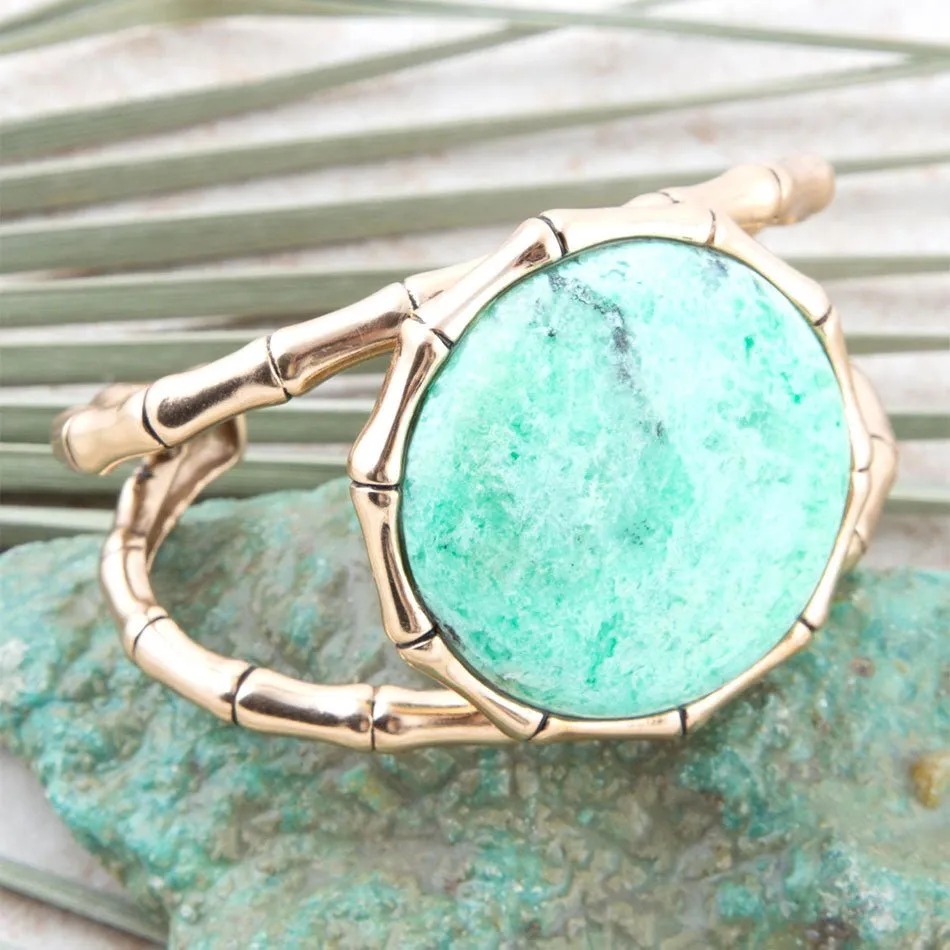 Vibrant Green Chrysoprase Golden Bamboo Statement Cuff Bracelet sold by Zulily product image thumbnail 3