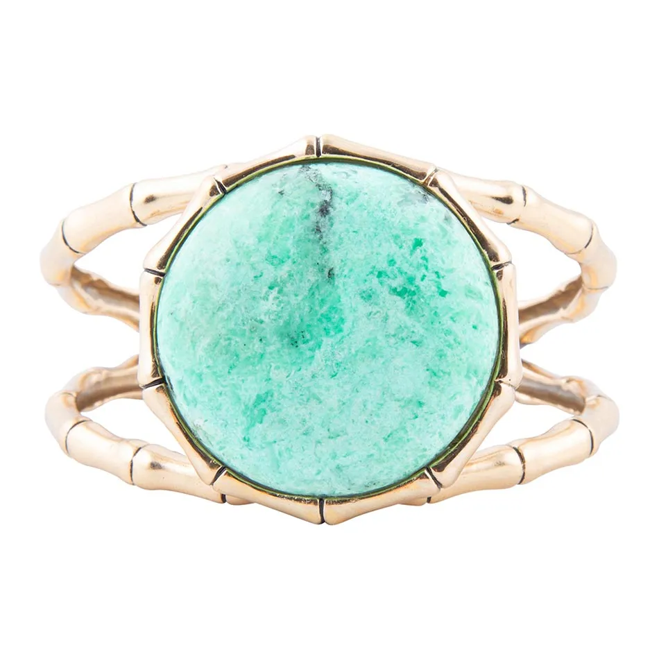 Vibrant Green Chrysoprase Golden Bamboo Statement Cuff Bracelet sold by Zulily product image thumbnail 2