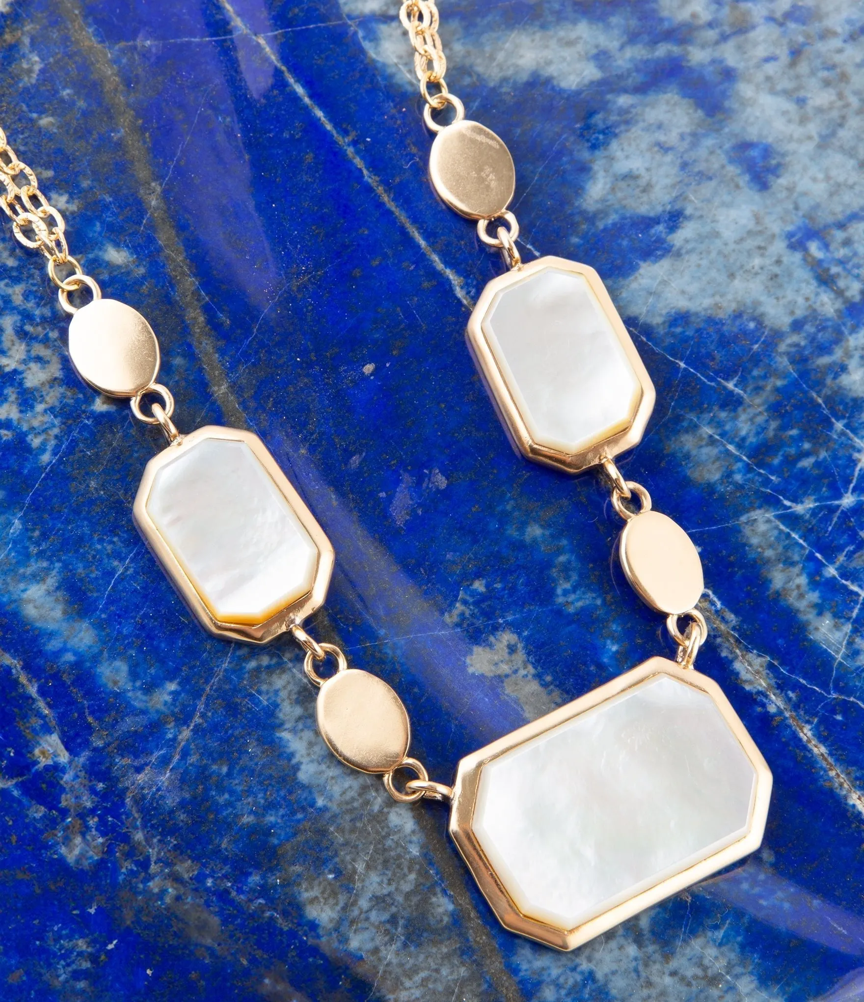 White Mother of Pearl and Golden Bronze Statement Necklace sold by Zulily product image thumbnail 3