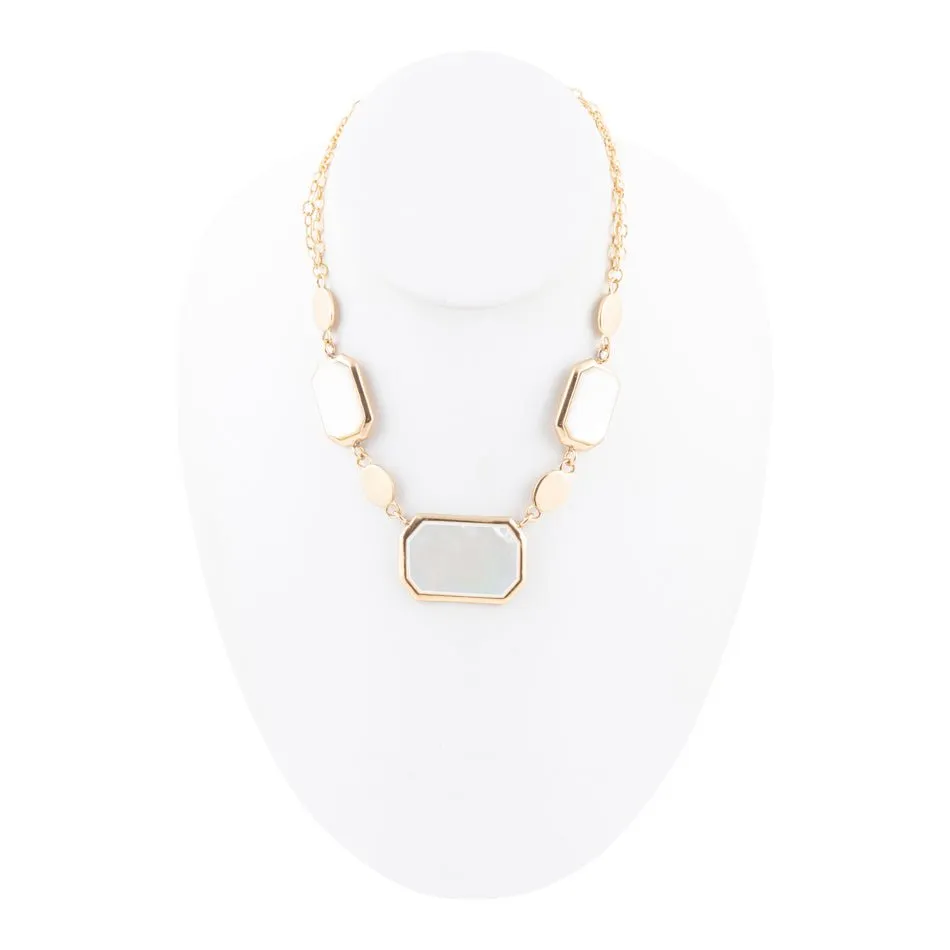 White Mother of Pearl and Golden Bronze Statement Necklace sold by Zulily product image thumbnail 4