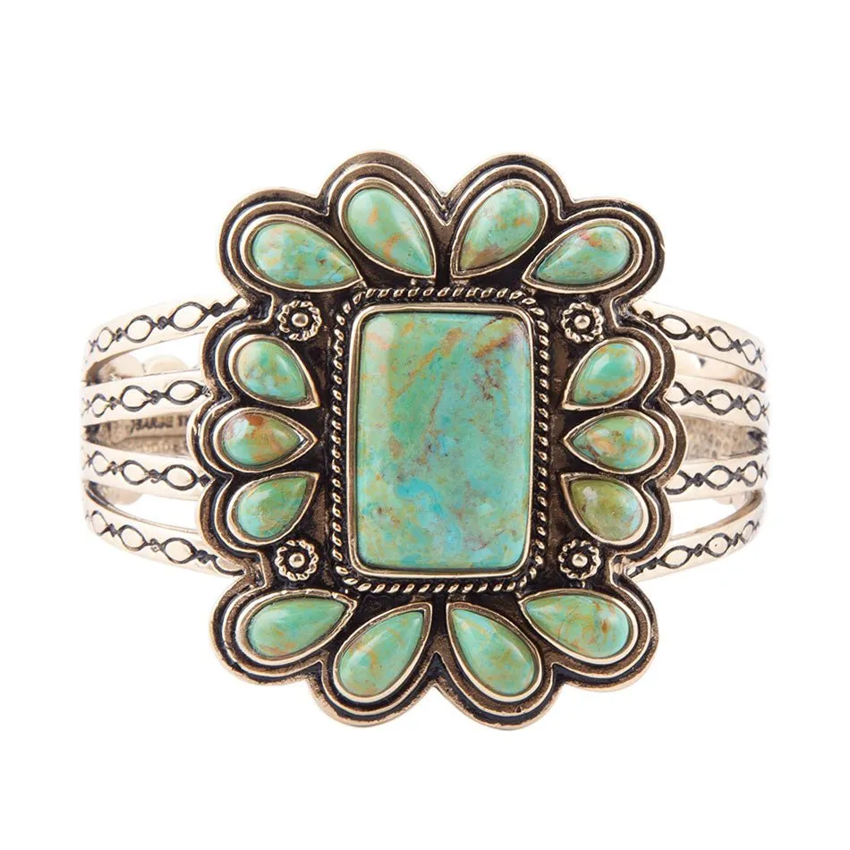 Blue Turquoise Golden Statement Cuff Bracelet sold by Zulily product image thumbnail 3