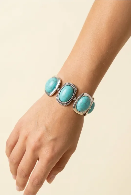 Charlotte Turquoise Stone Mixed Frame Link Bracelet made by Threaded Pear