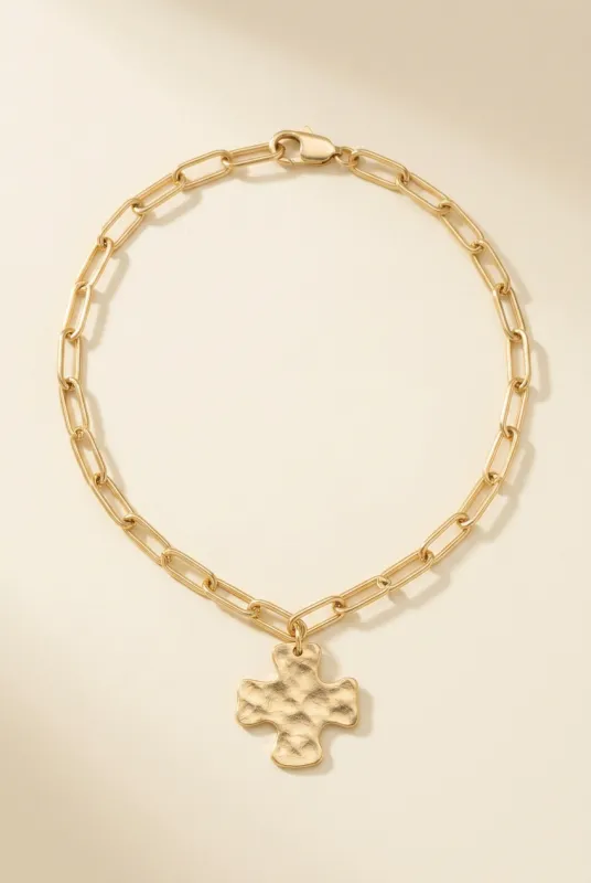 Harper Hammered Square Cross Charm Paperclip Chain made by Threaded Pear