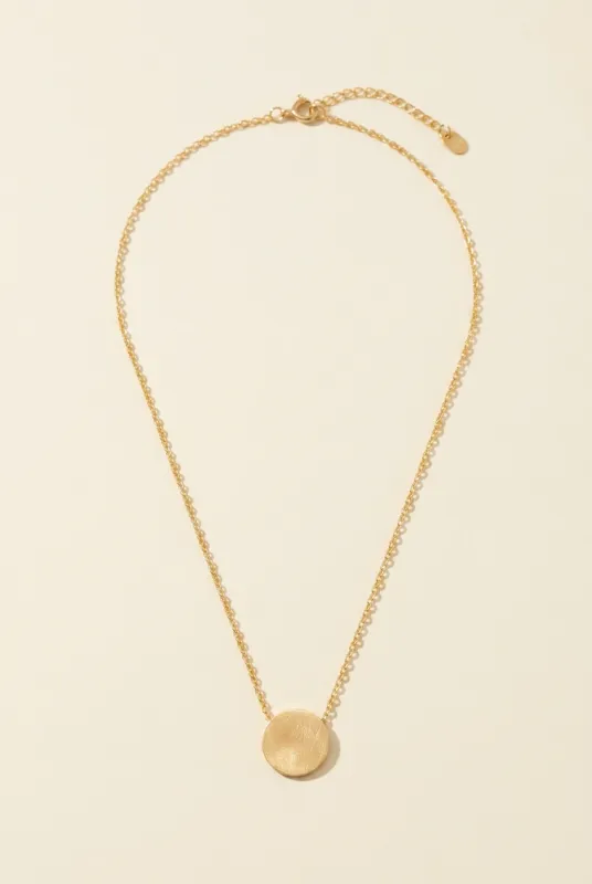 Audrey Gold Dipped Brushed Disc Pendant Necklace made by Threaded Pear