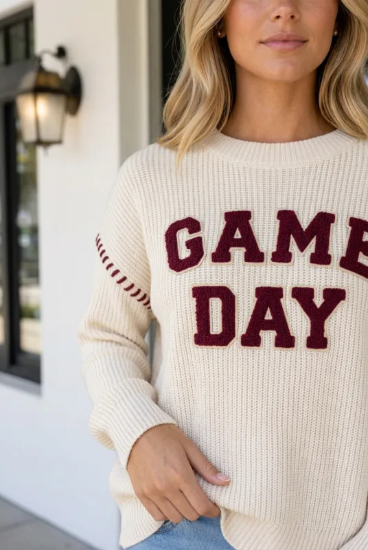 Jazmine Letter Print Pullover Sweater made by Threaded Pear