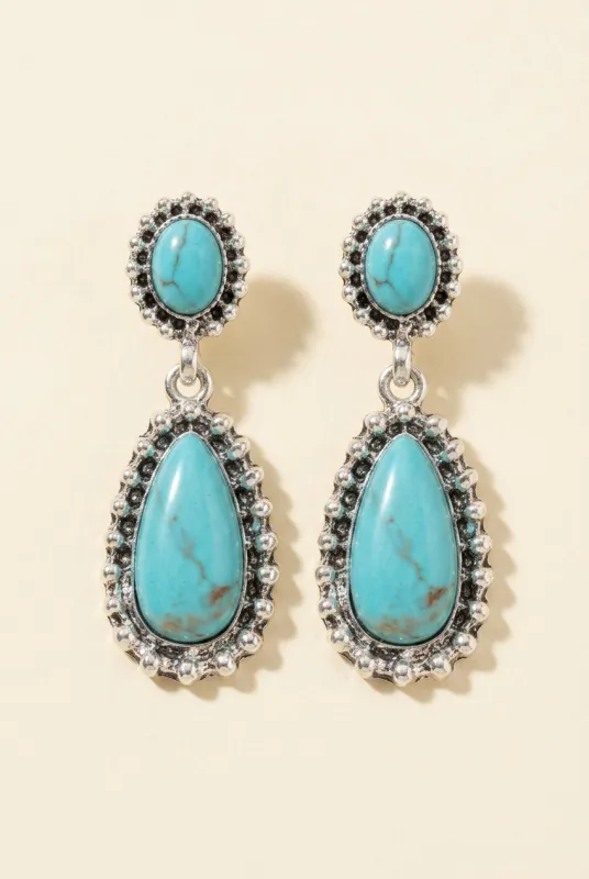 Zoey Turquoise Teardrop Double Stone Drop Earrings made by Threaded Pear