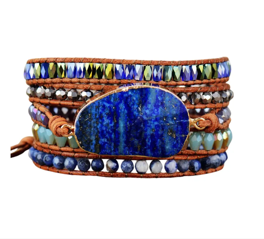 Goldtone Lapis Sodalite Gemstone Wrap Bracelet made by Zulily