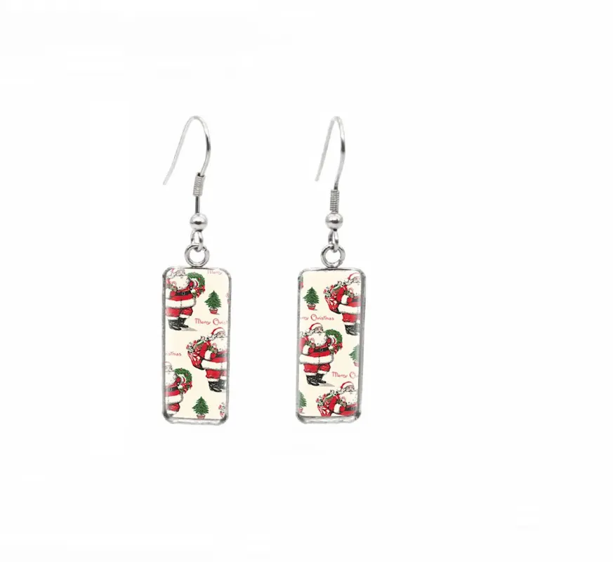 Don't AsK Rectangular Art-Print Drop Earrings – Classic Santa – Lightweight Dangle Earrings for Women made by Zulily