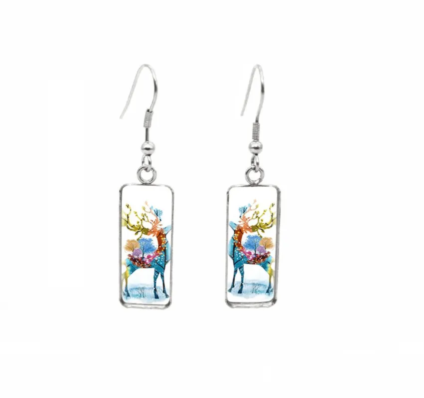 Don't AsK Rectangular Art-Print Drop Earrings – Winter Deer – Lightweight Dangle Earrings for Women made by Zulily