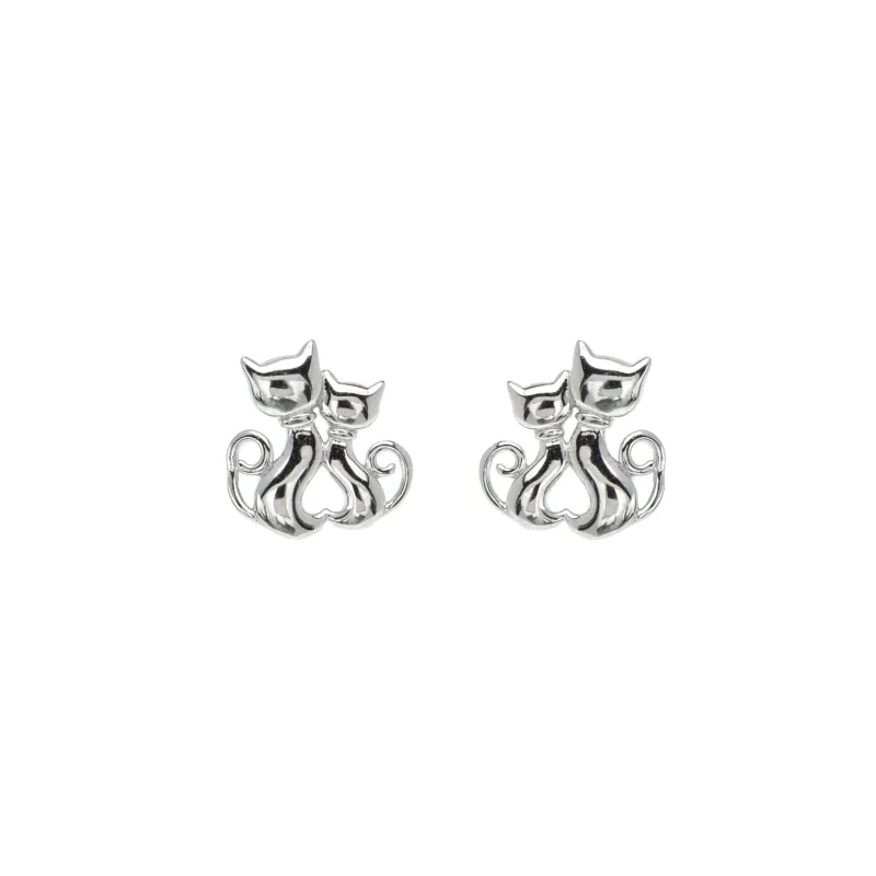 Silvertone Dual Cat Stud Earrings made by Zulily