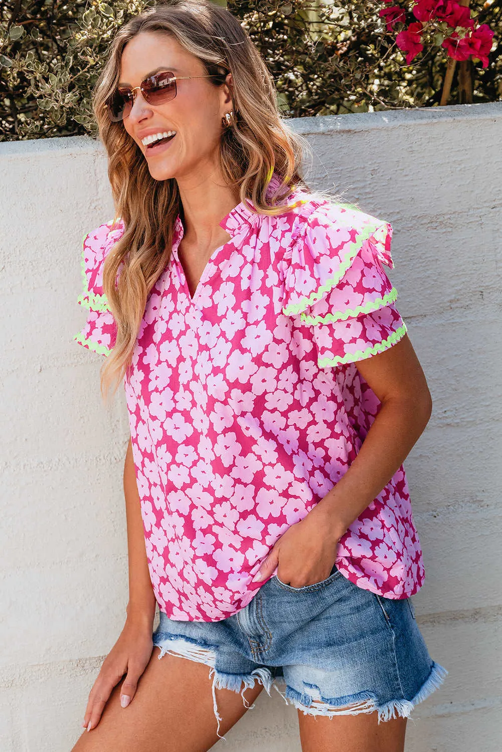 Threaded Pear Capri Floral Ric Rac Ruffle Sleeve Blouse sold by Zulily product image thumbnail 2
