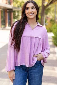 Threaded Pear Blake Corded V Neck Bubble Sleeve Blouse sold by Zulily