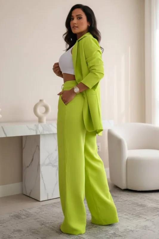Women's Longline Open-Front Blazer & High-Waist Wide-Leg Trousers Suit Set – 8 Colors made by Zulily
