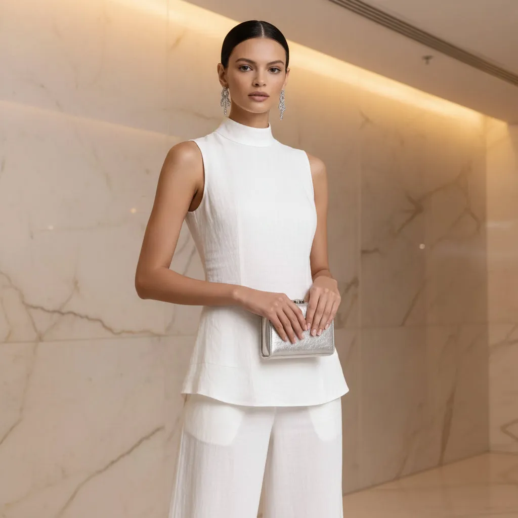 Women's Stand Collar Longline Vest Top & Wide-Leg Trousers Two-Piece Set sold by Zulily product image thumbnail 3
