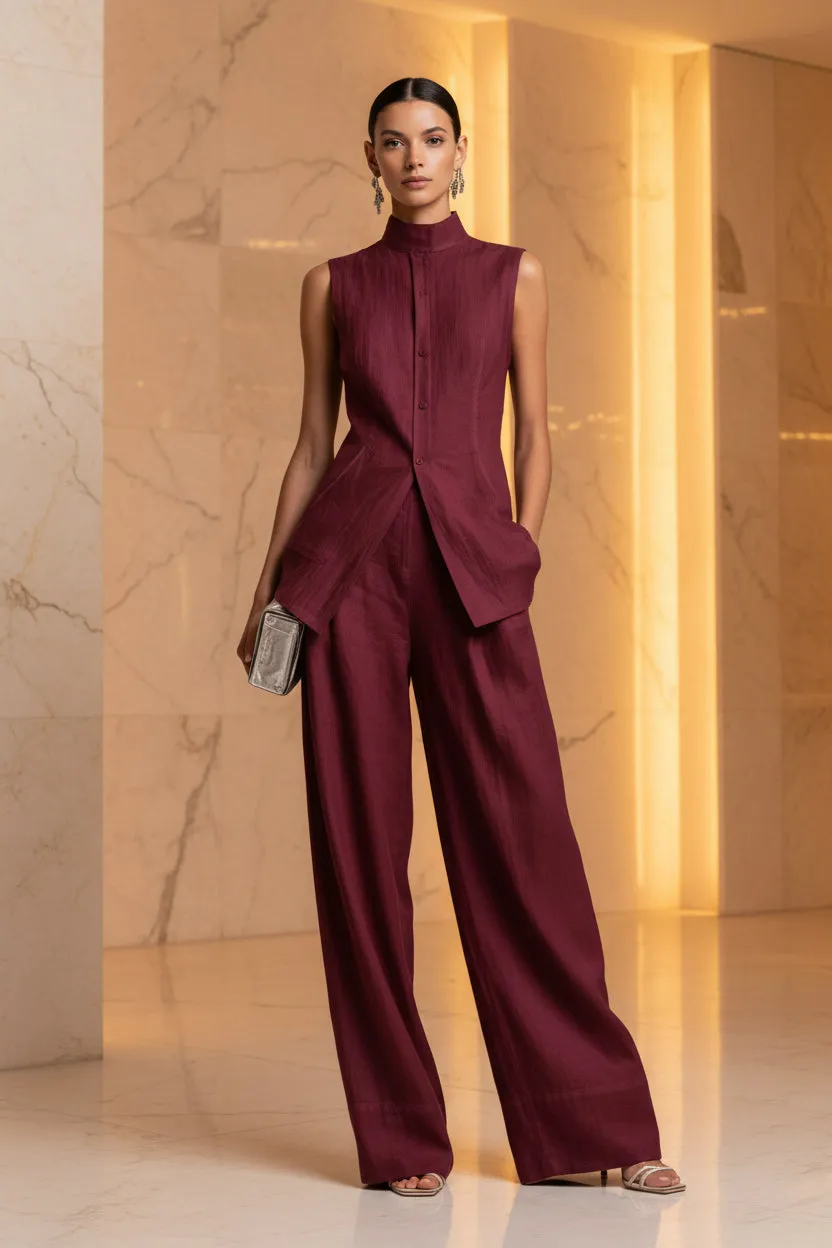 Women's Stand Collar Longline Vest Top & Wide-Leg Trousers Two-Piece Set sold by Zulily product image thumbnail 5