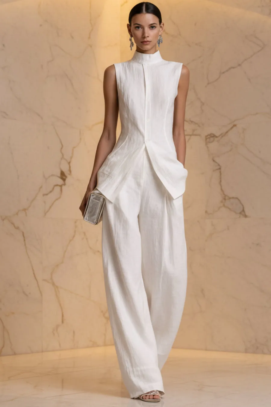 Women's Stand Collar Longline Vest Top & Wide-Leg Trousers Two-Piece Set sold by Zulily product image thumbnail 2