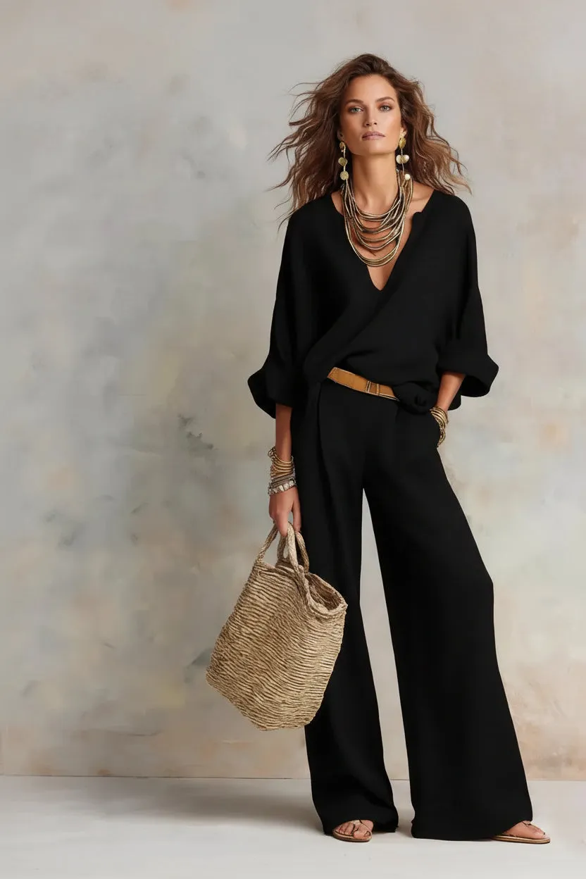 Women's Linen-Style Two-Piece Set – V-Neck Top & Wide-Leg Pants sold by Zulily product image thumbnail 5
