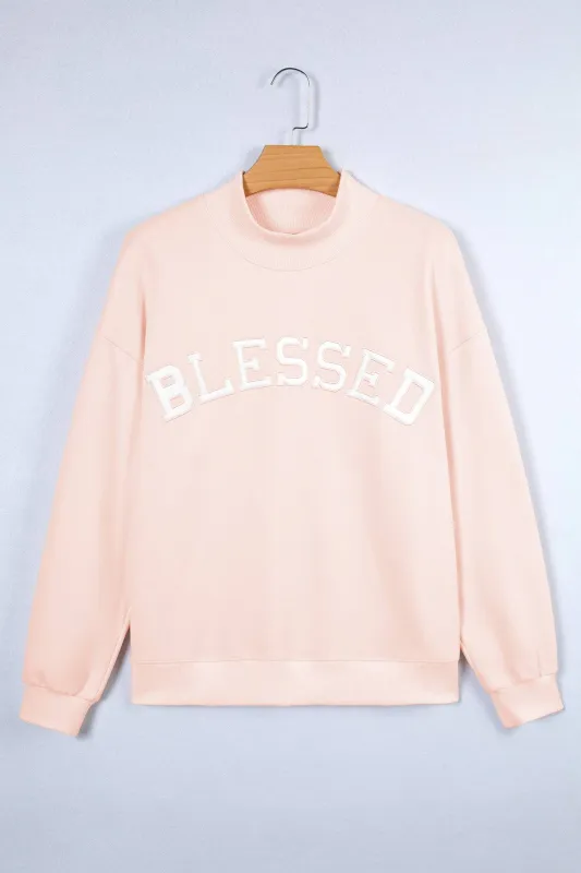 Threaded Pear Blessed Embroidered Mock Sweatshirt made by Threaded Pear