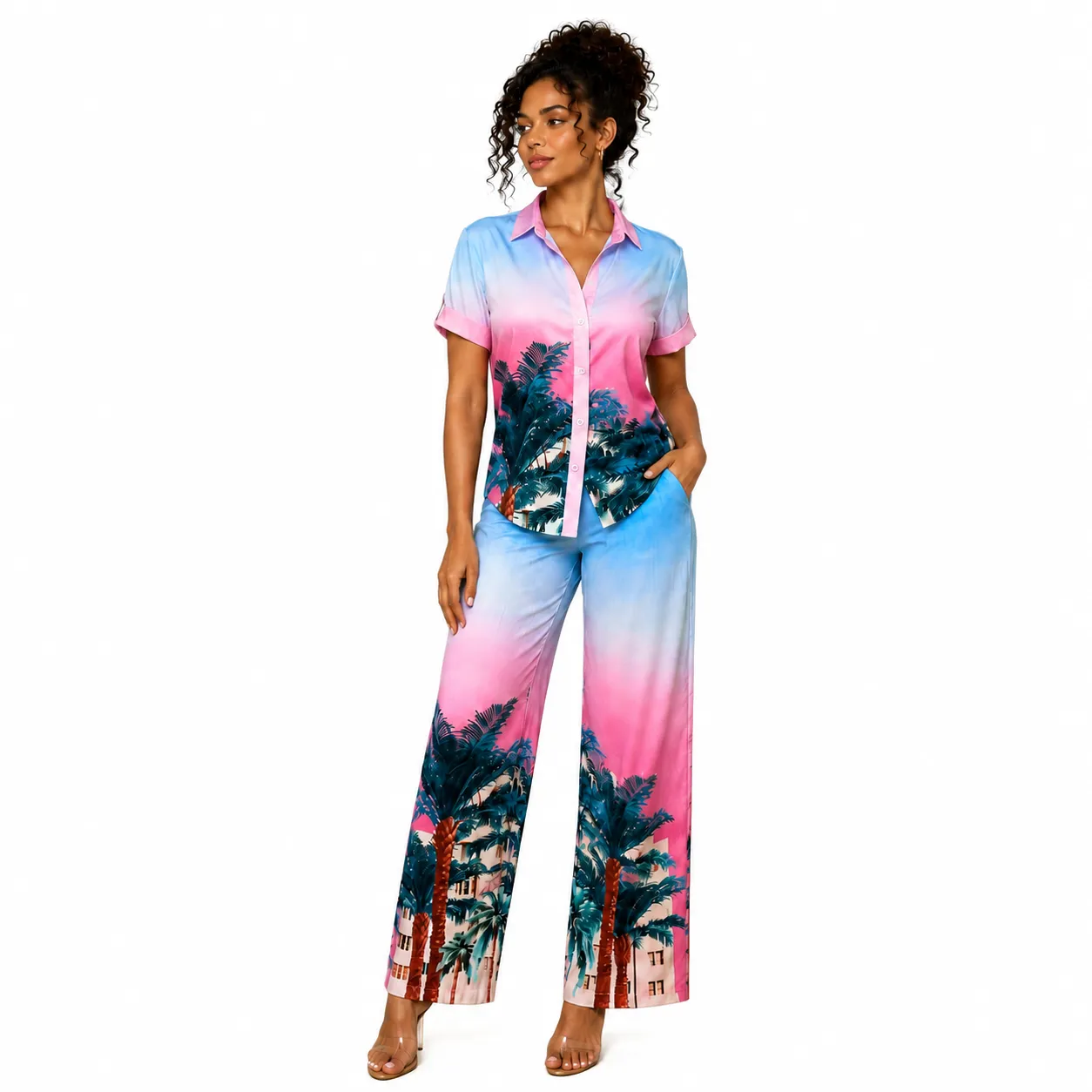 Endless Moon Sunset Palms Wide Leg Pants Set sold by Zulily product image thumbnail 2