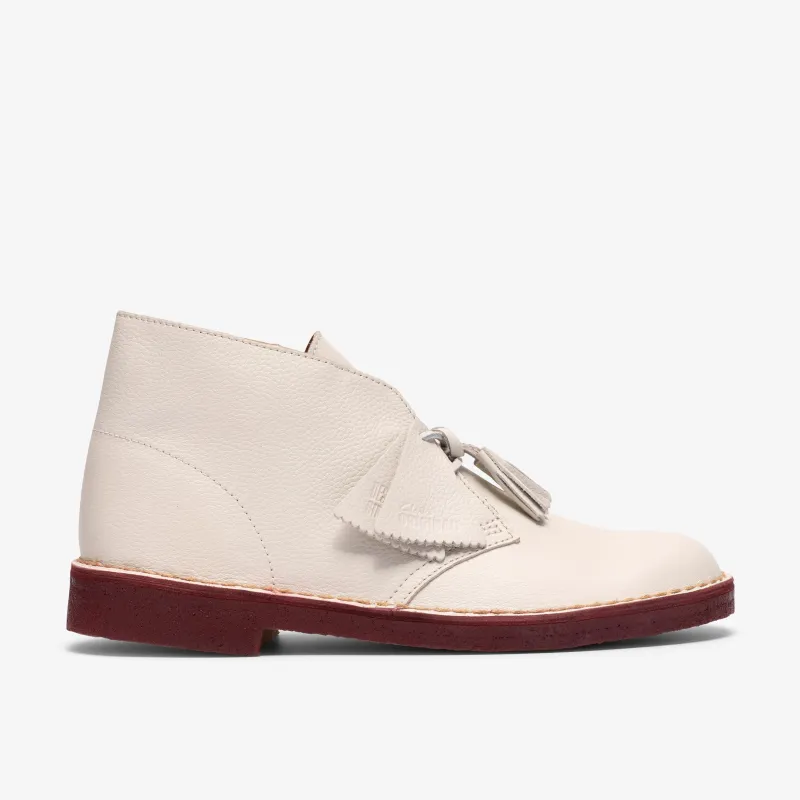 Clarks Mens Desert Boot - White Leather made by Clarks
