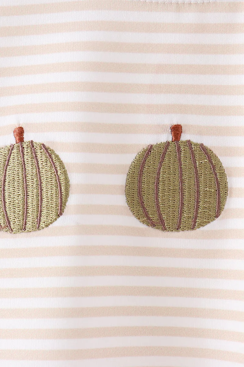 Khaki Pumpkin Embroidery Stripe Top sold by Zulily product image thumbnail 3