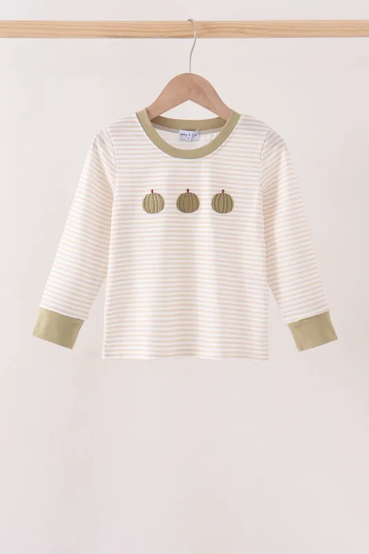 Khaki Pumpkin Embroidery Stripe Top made by Zulily