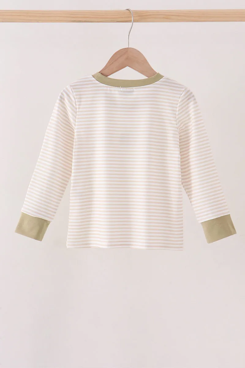 Khaki Pumpkin Embroidery Stripe Top sold by Zulily product image thumbnail 2