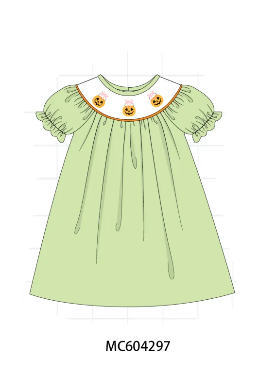 Green Jack-O-Lantern Embroidery Dress made by Zulily