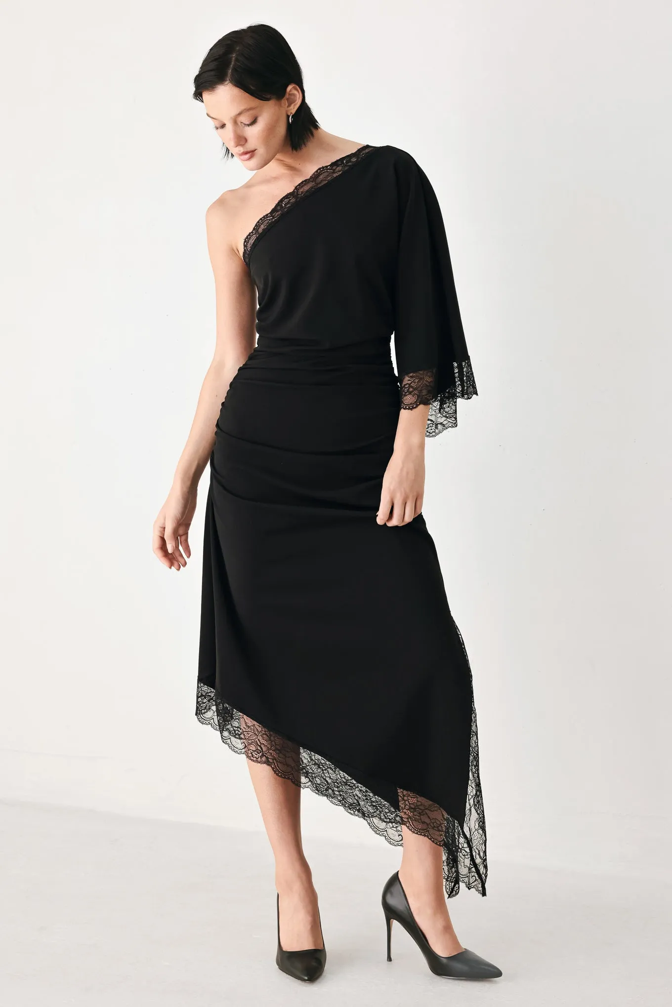 After Hours Lace Trim Asymmetric Midi Dress sold by Zulily product image thumbnail 4