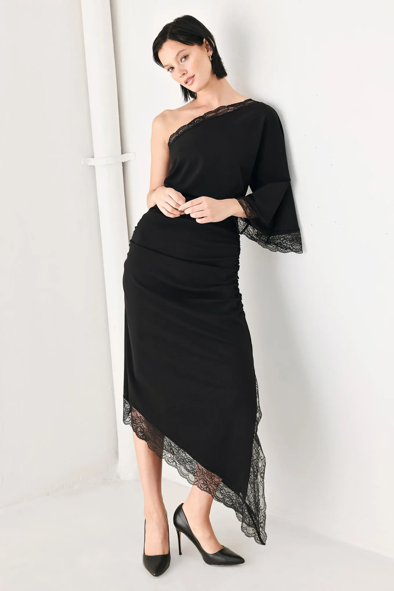 After Hours Lace Trim Asymmetric Midi Dress sold by Zulily product image thumbnail 5