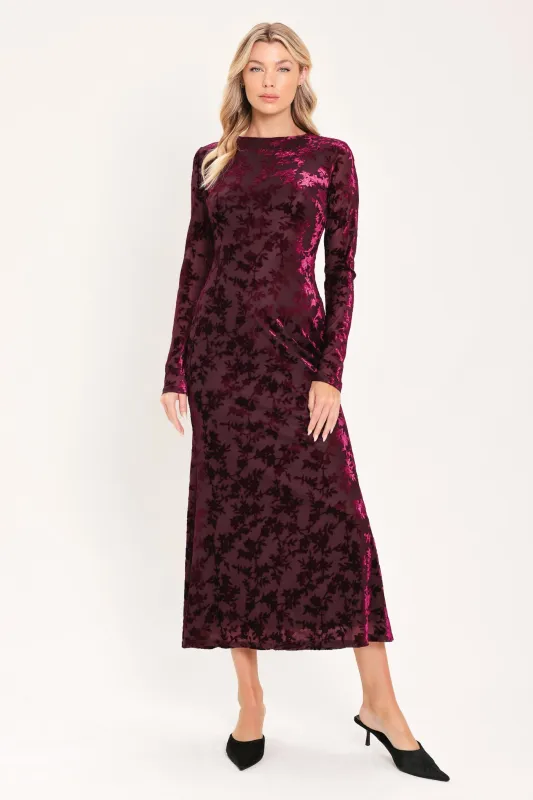 Cabernet Floral Muse Velvet Midi Dress made by Flying Tomato